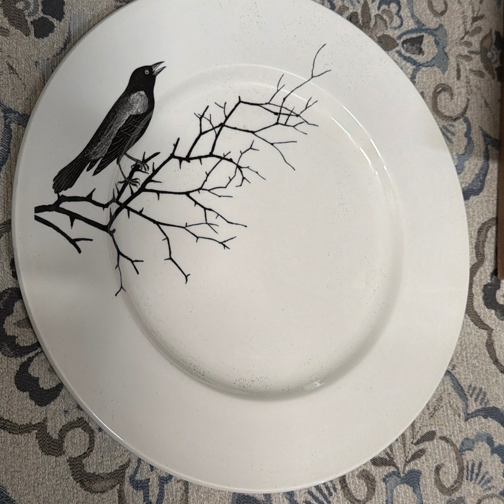 Victorian English Pottery Edward Challinor Crow Raven Dinner Plate 12 Inch